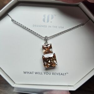 BP Silver Smokey Topaz Cubic Zircornia Necklace. Rhodium Plating.